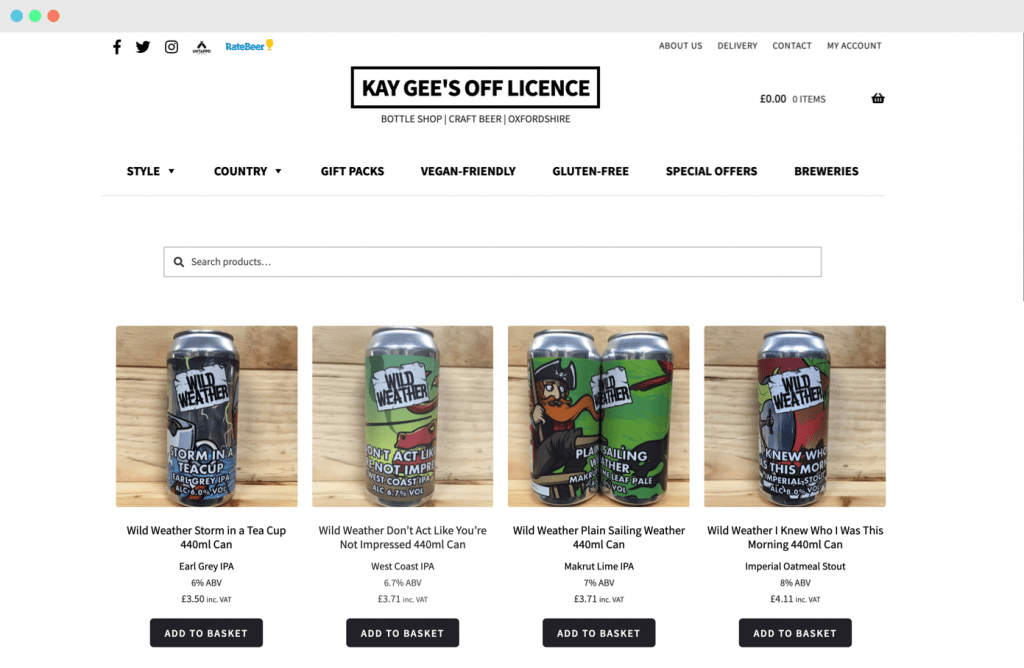 Kay Gees Off Licence home page snapshot design