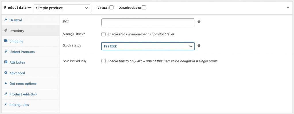 Selecting a generic product stock status