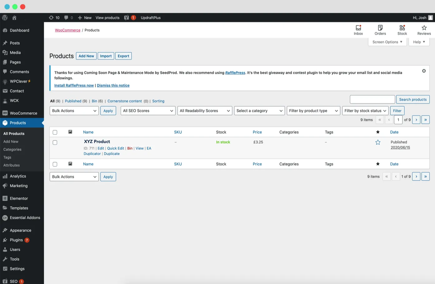 The WooCommerce main product page
