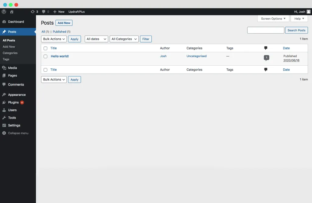 WordPress Posts Section Screenshot