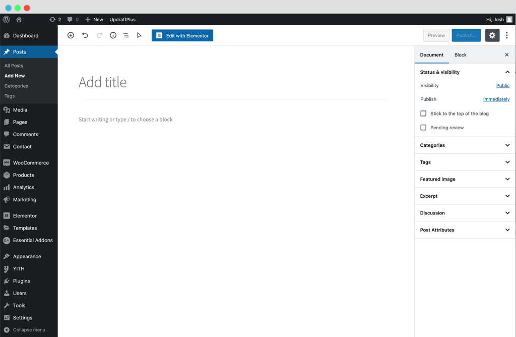 WordPress Add New Post using Gutenberg
