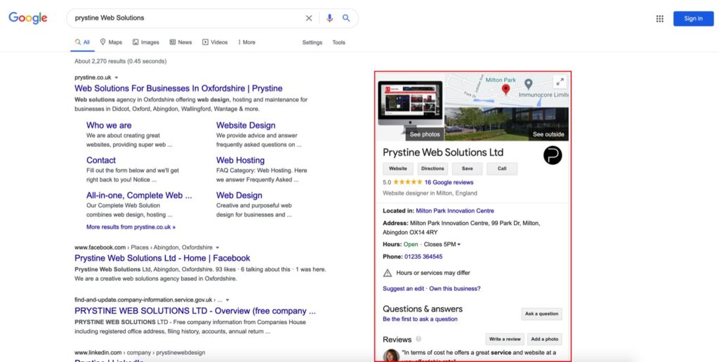 Google Business Listing Snapshop