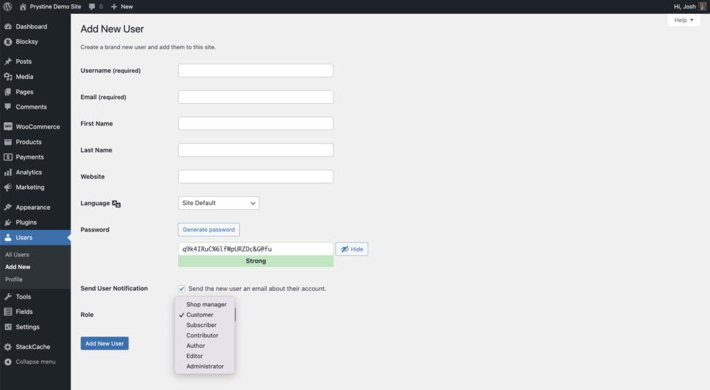 Adding a new user