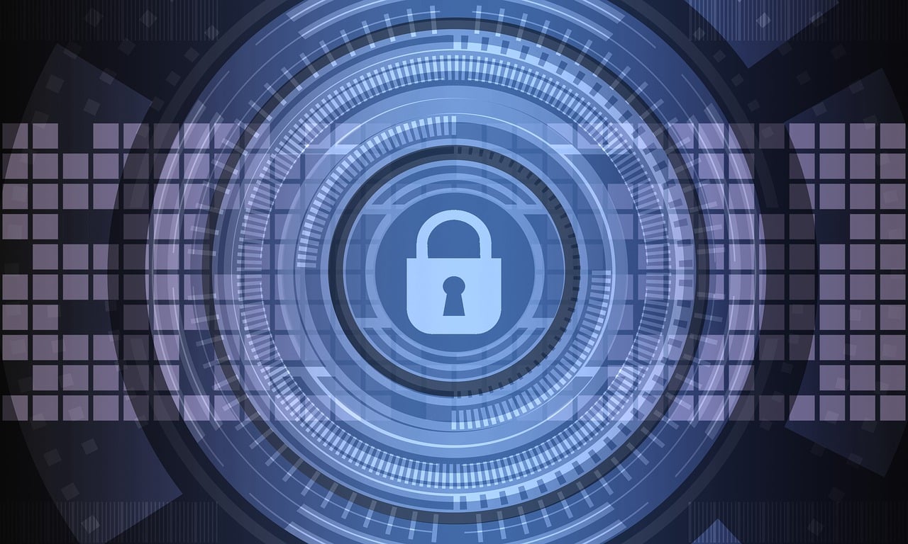 A padlock at the centre of a digital circuit, symbolising cyber security