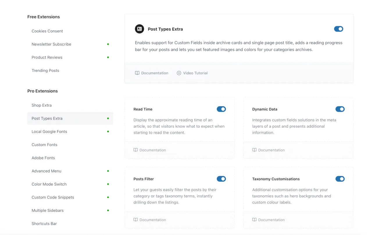 Blocksy settings page