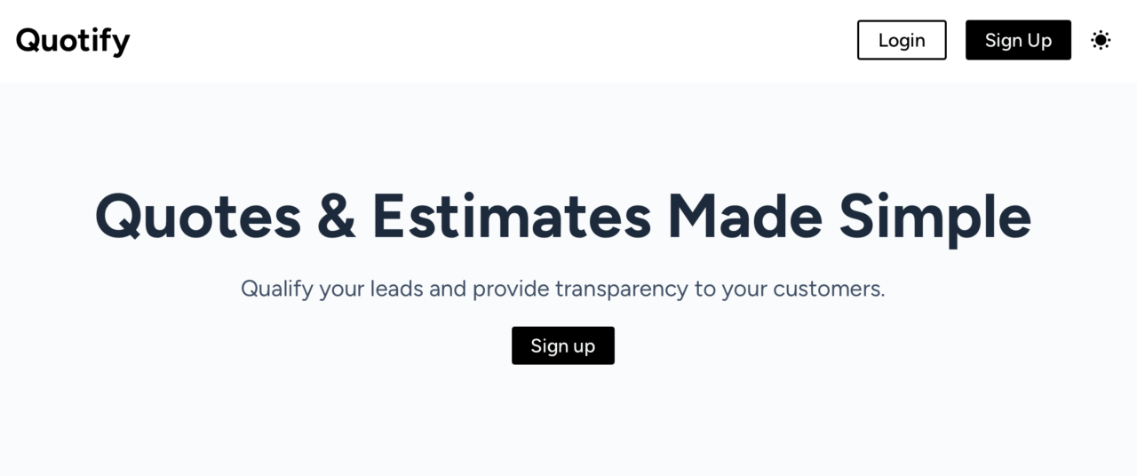Quotify's revamped homepage hero with the headline "Quotes & Estimates Made Simple"
