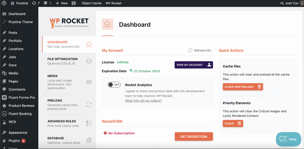WP Rocket Dashboard