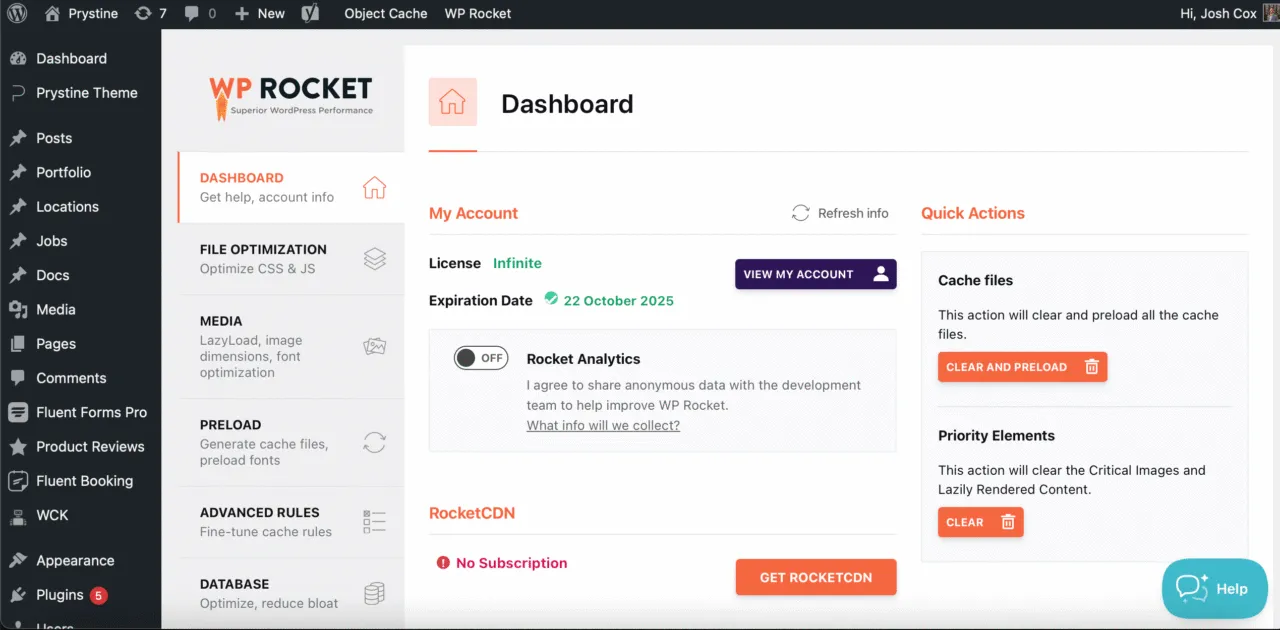 WP Rocket Dashboard