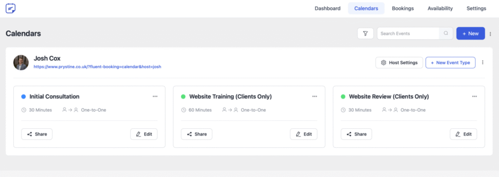 Fluent Bookings Booking Types