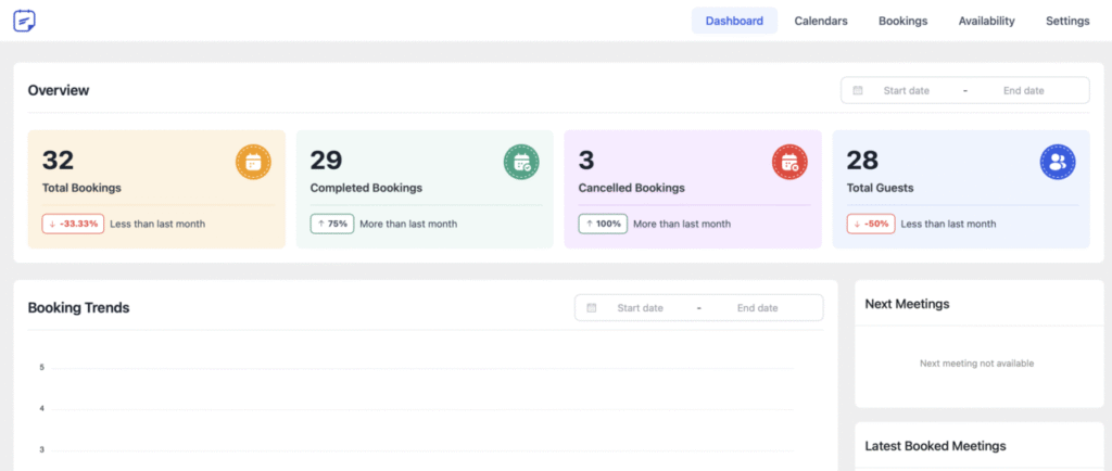 Fluent Bookings Dashbaord