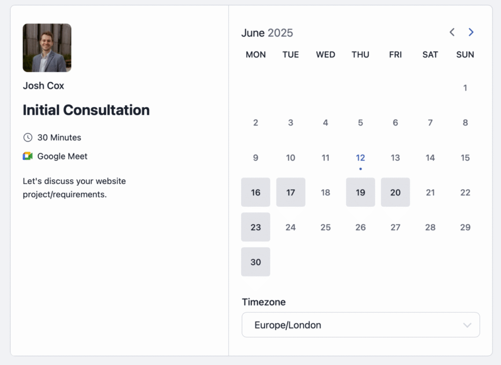 Fluent Booking booking page