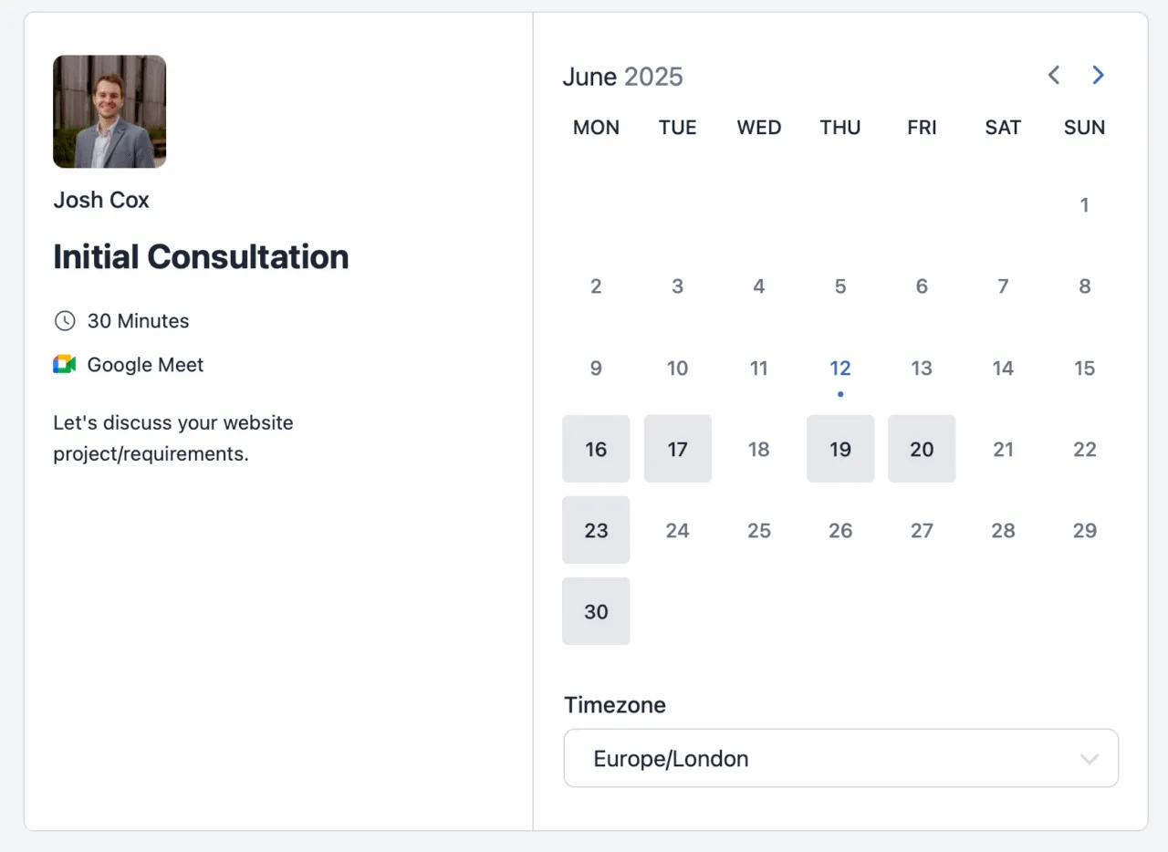 Fluent Booking booking page