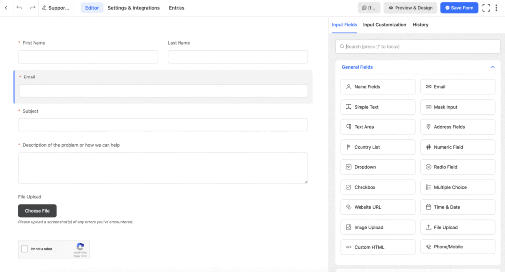 Fluent Forms form editor