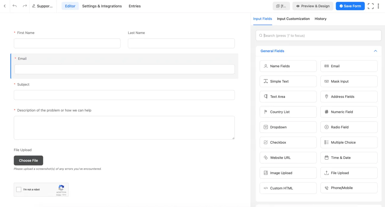 Fluent Forms form editor