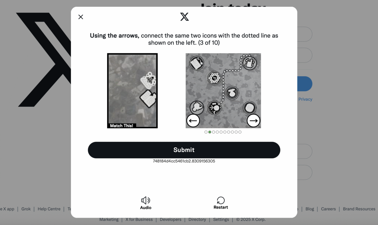 Sign up process for X