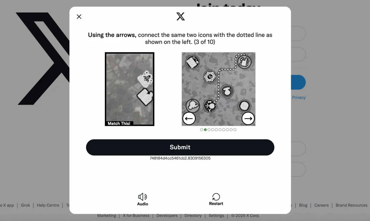 Sign up process for X