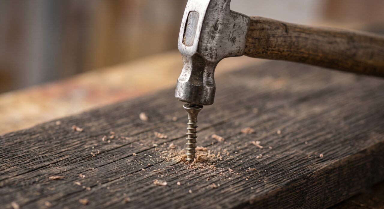 Using a hammer with a screw