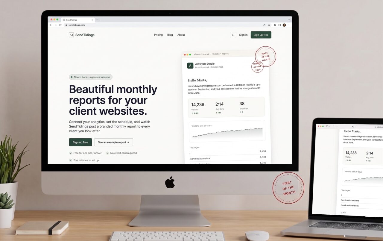 SendTidings Homepage mockup