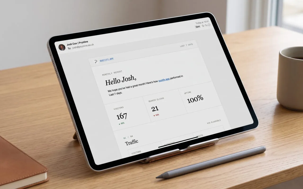 SendTidings Email Mocked up on an iPad