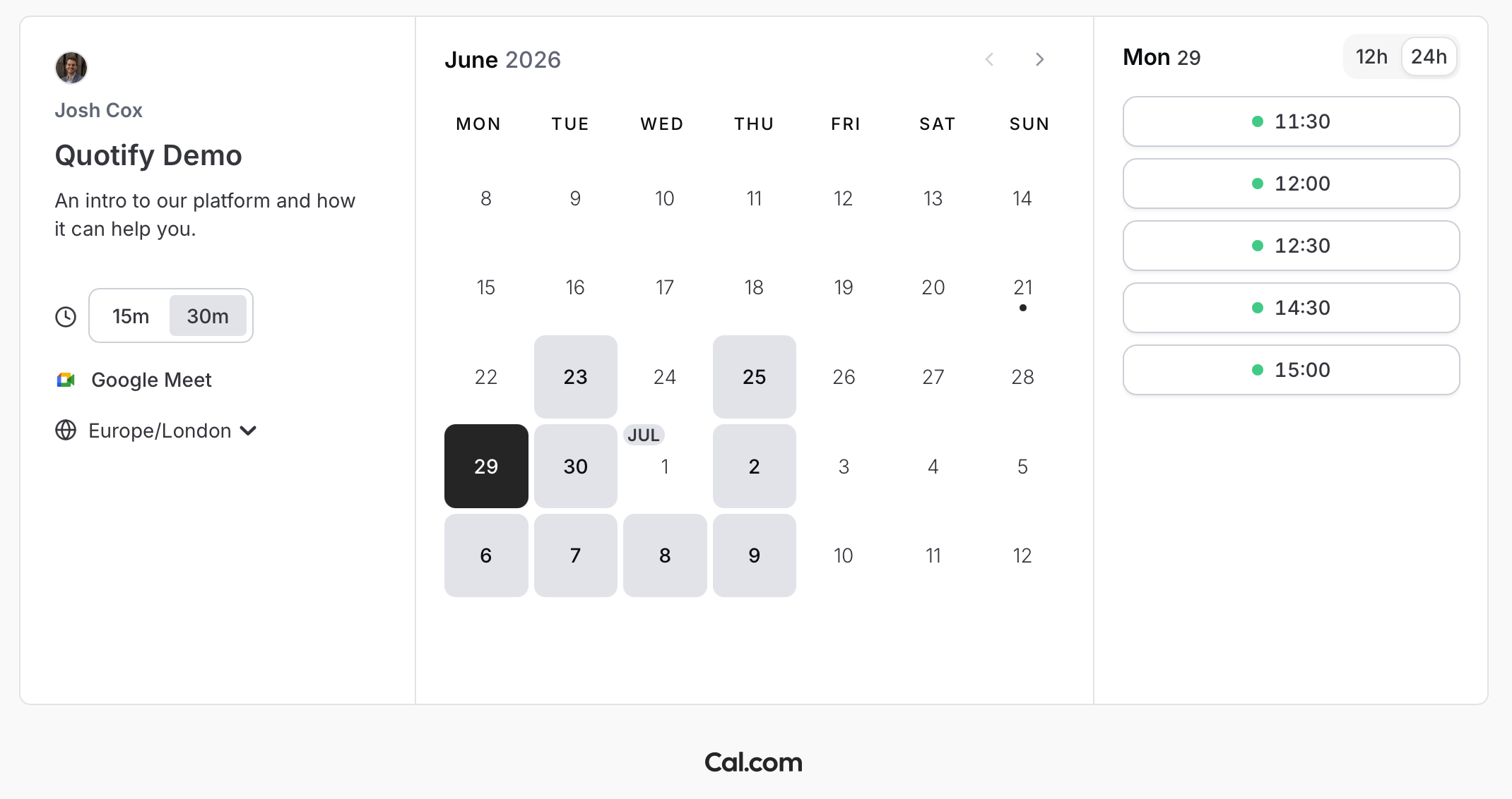 A Cal.com booking page