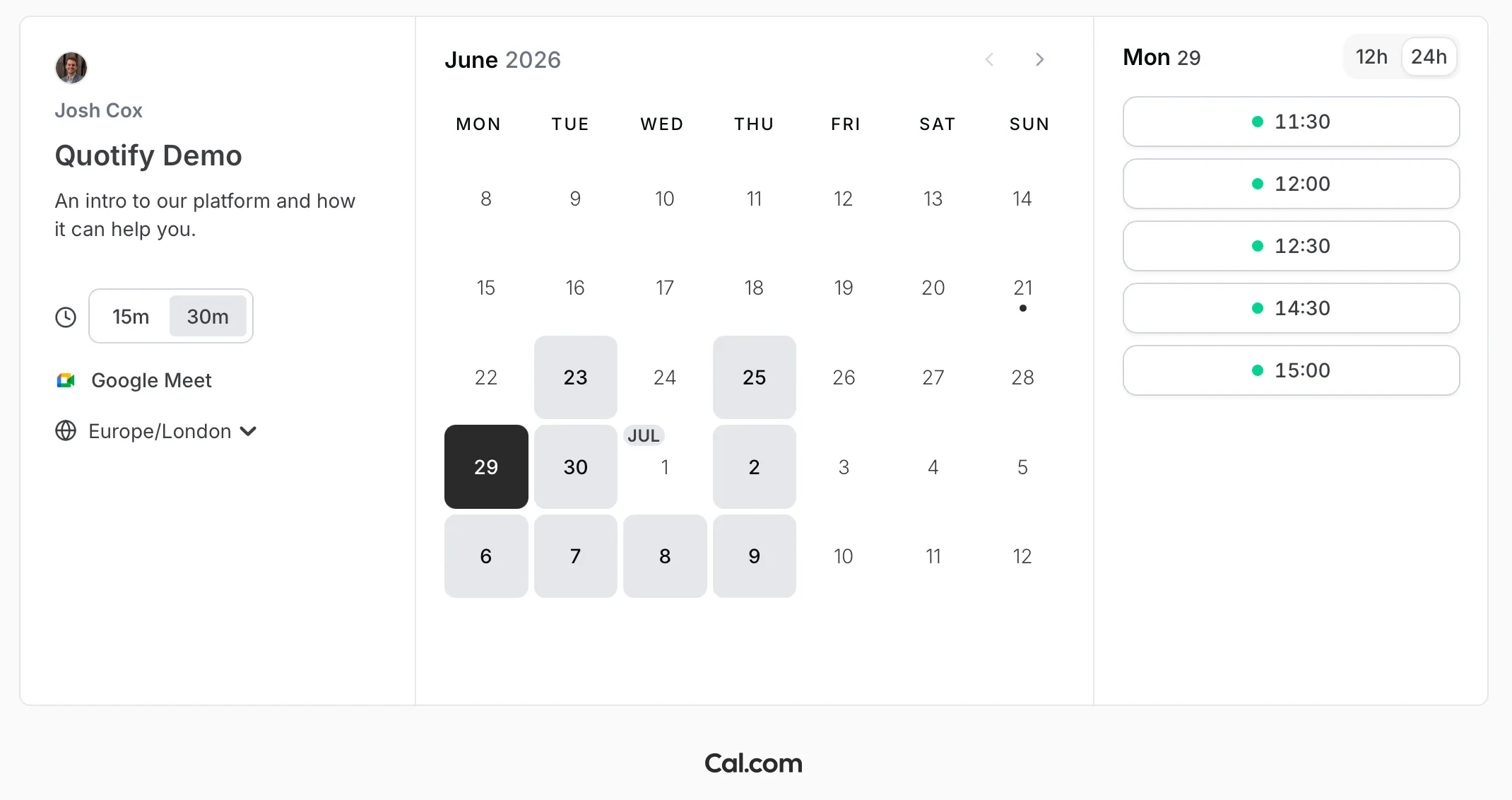 A Cal.com booking page
