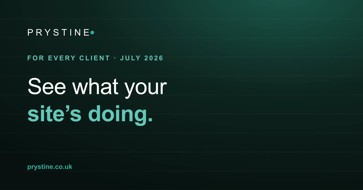 See what your website is doing: monthly reports and a live dashboard for every Prystine client