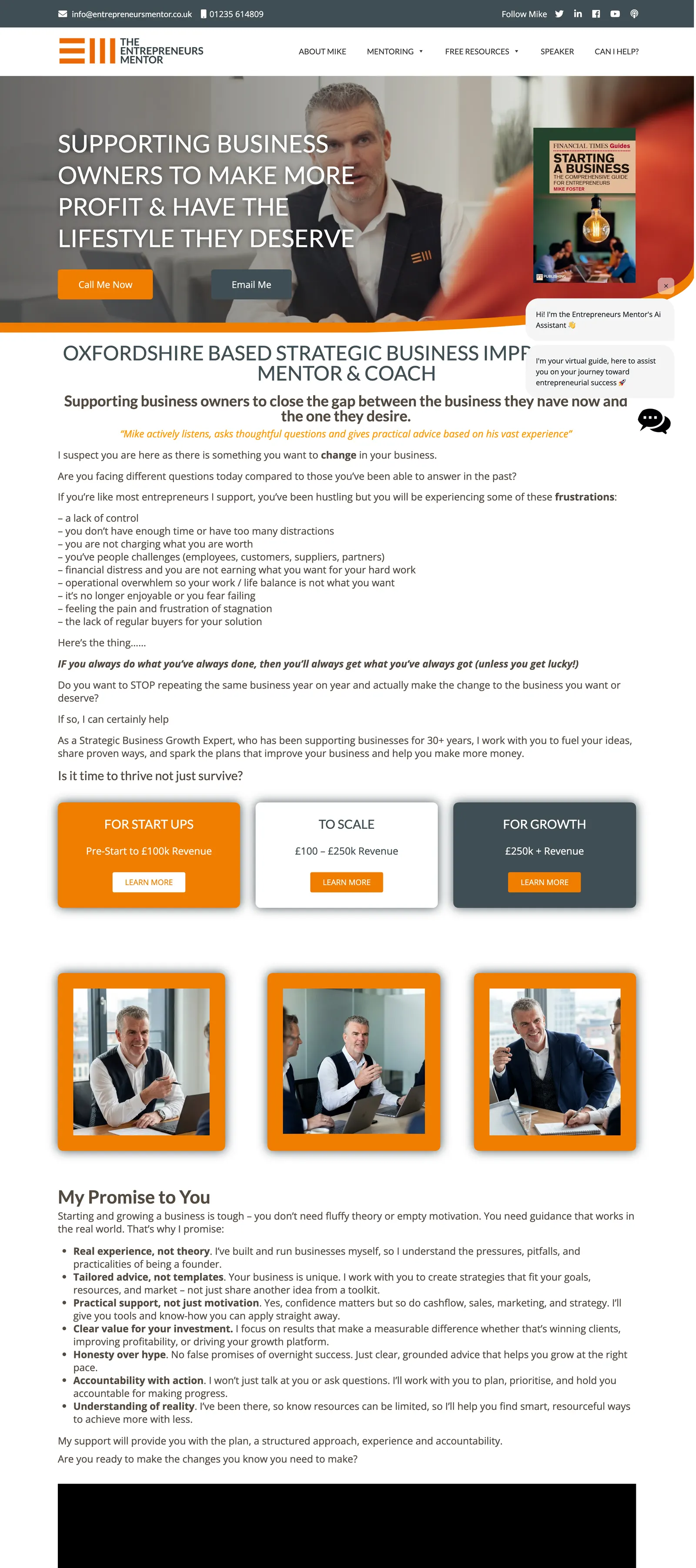 The Entrepreneurs Mentor web design homepage snapshot