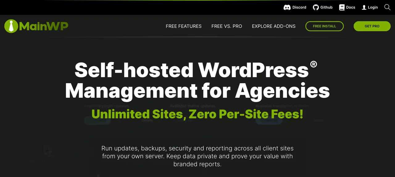 The MainWP homepage