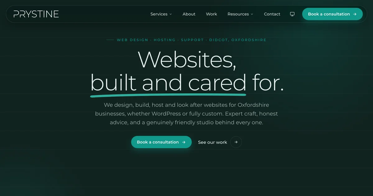 The new prystine.co.uk homepage, rebuilt on Astro