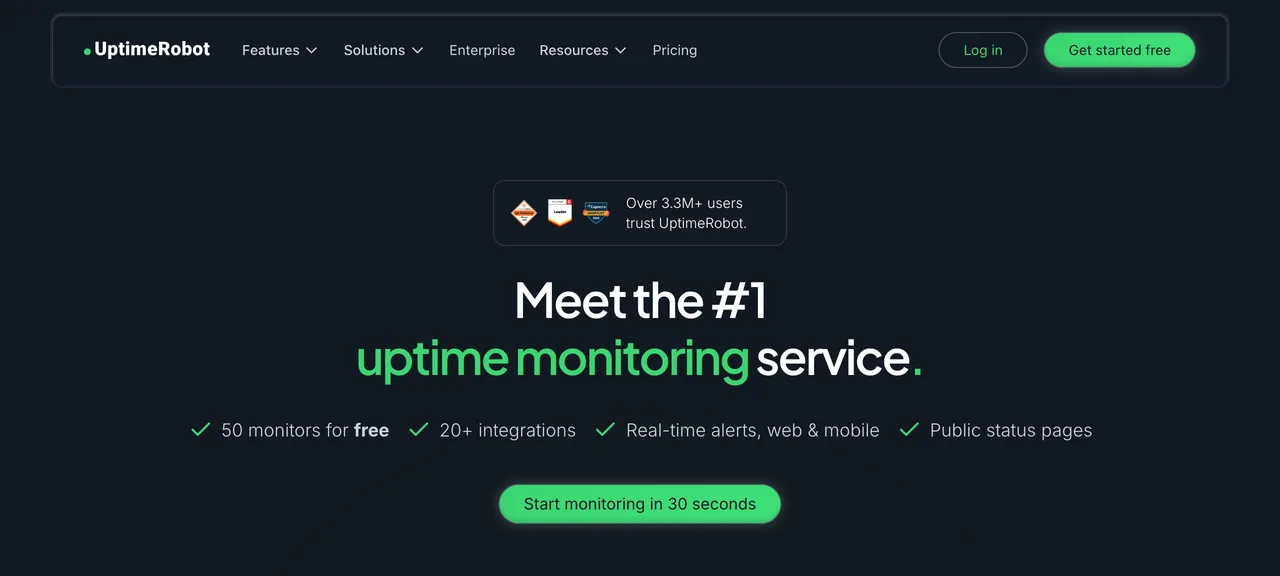 The UptimeRobot homepage