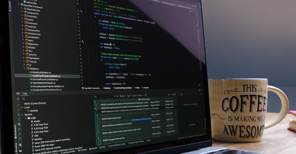 Developer workspace with code